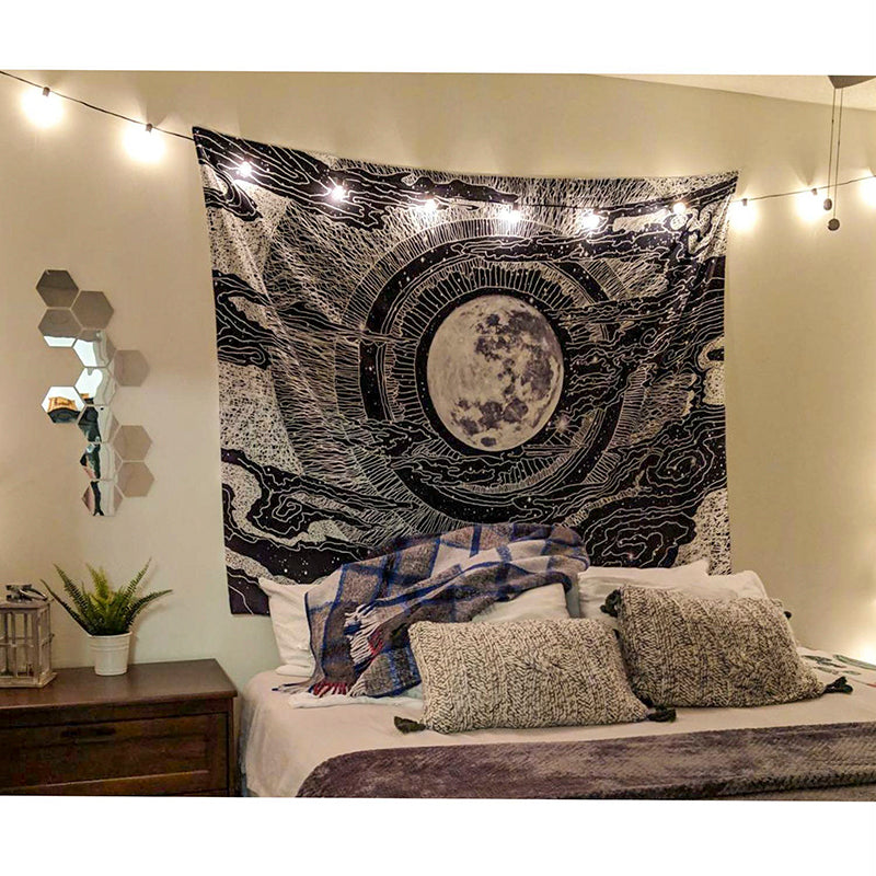 Black and white moon tapestry