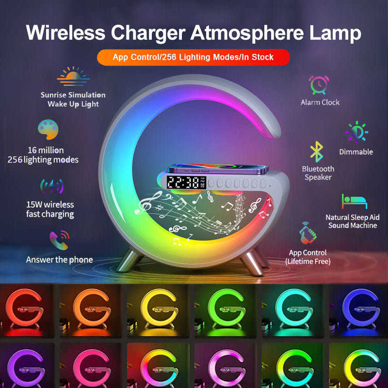 Bluetooth LED Speake W/ Wireless Charger., App Controled Atmosphere Lamp