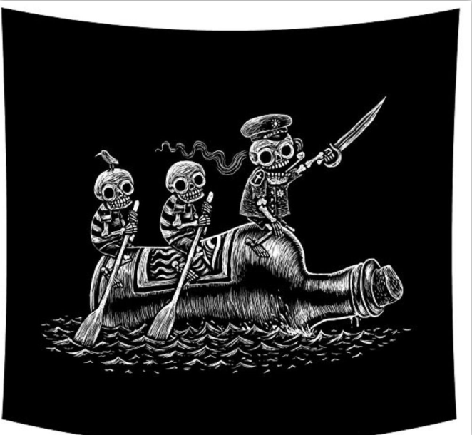 Bottle Skull Pirate Tapestry