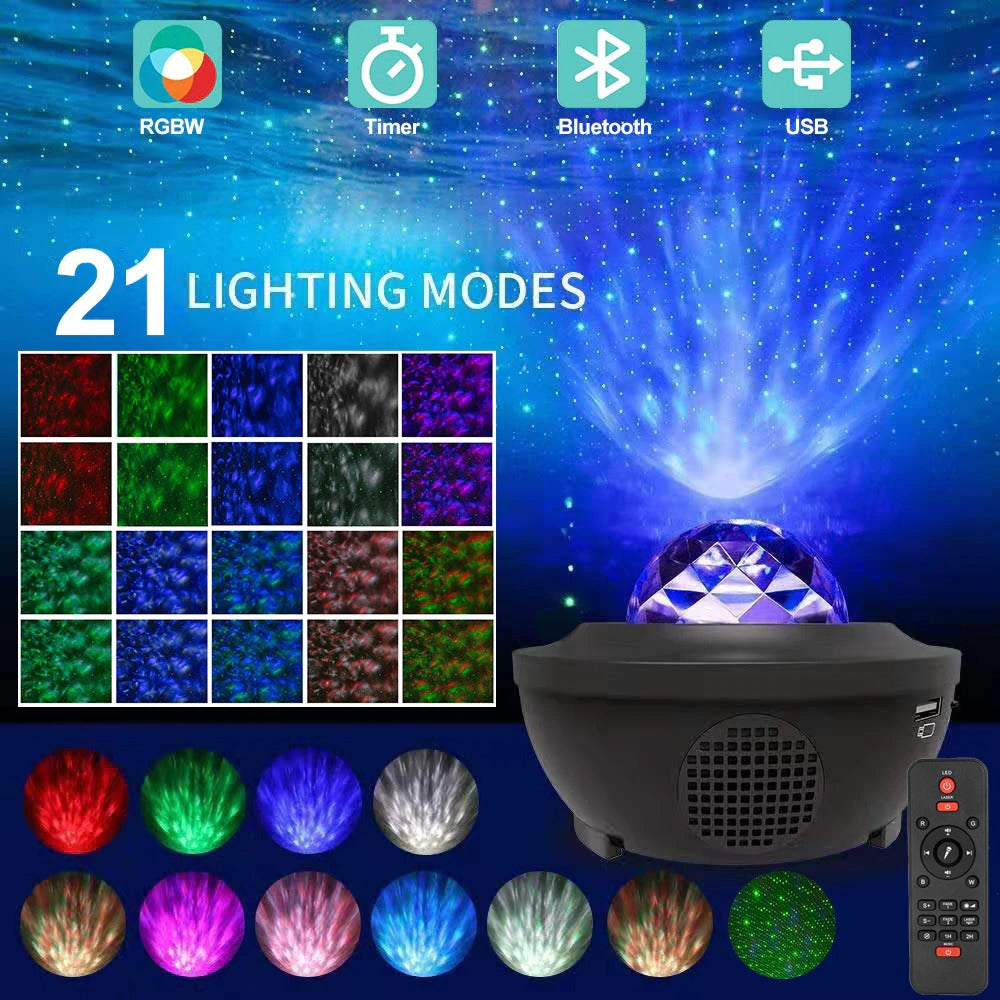 USB LED Star Night Light, Bluetooth Projector Sound-Activated Décor