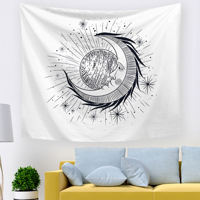 Sun And Moon, Black And White Burning Sun, Psychedelic Tapestry