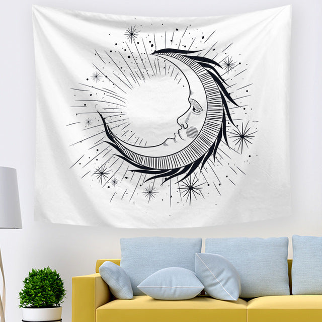 Sun And Moon, Black And White Burning Sun, Psychedelic Tapestry