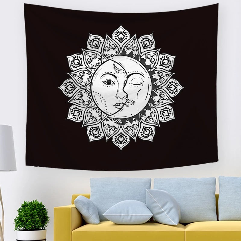 Sun And Moon, Black And White Burning Sun, Psychedelic Tapestry