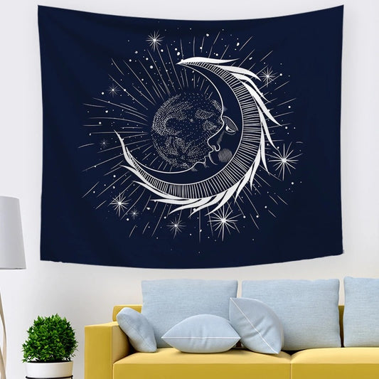 Sun And Moon, Black And White Burning Sun, Psychedelic Tapestry