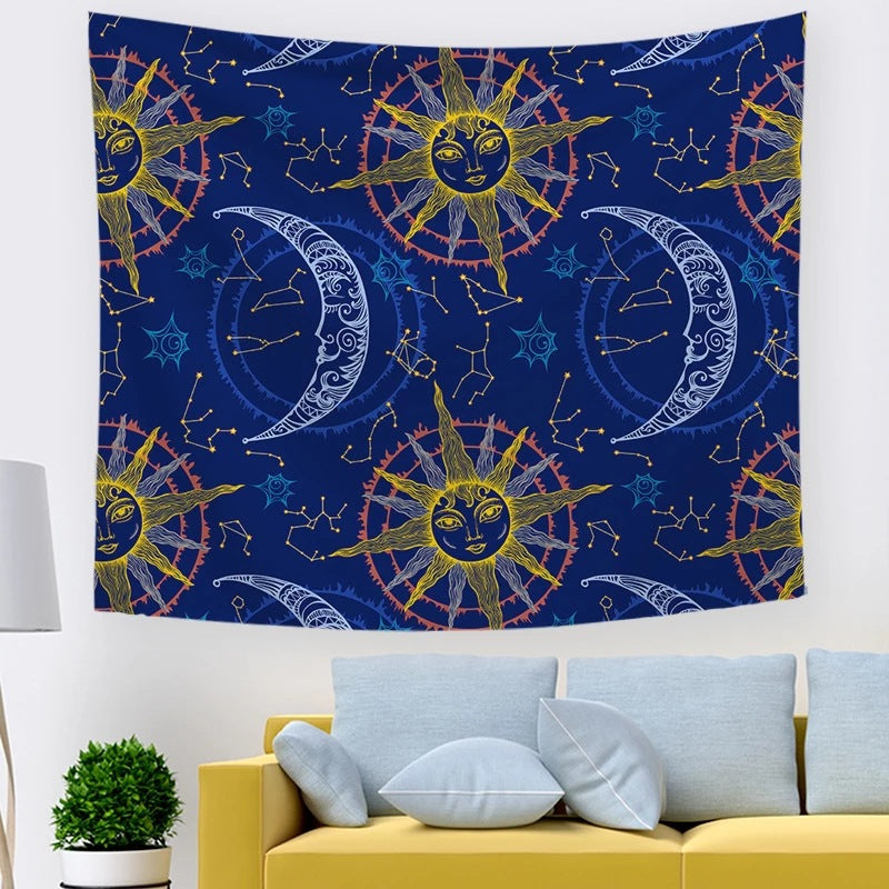 Sun And Moon, Black And White Burning Sun, Psychedelic Tapestry