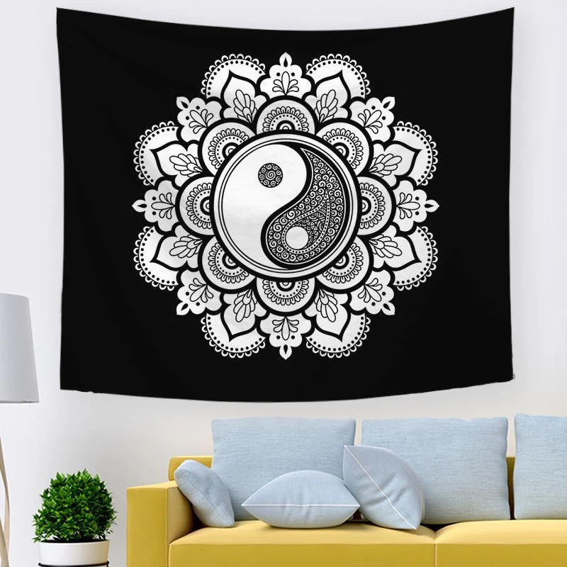 Sun And Moon, Black And White Burning Sun, Psychedelic Tapestry