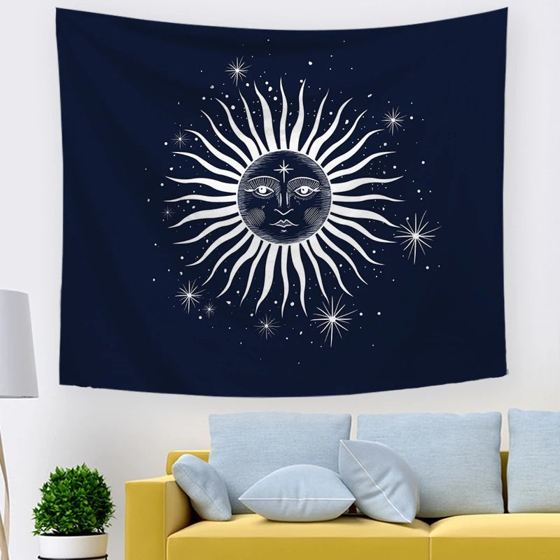 Sun And Moon, Black And White Burning Sun, Psychedelic Tapestry